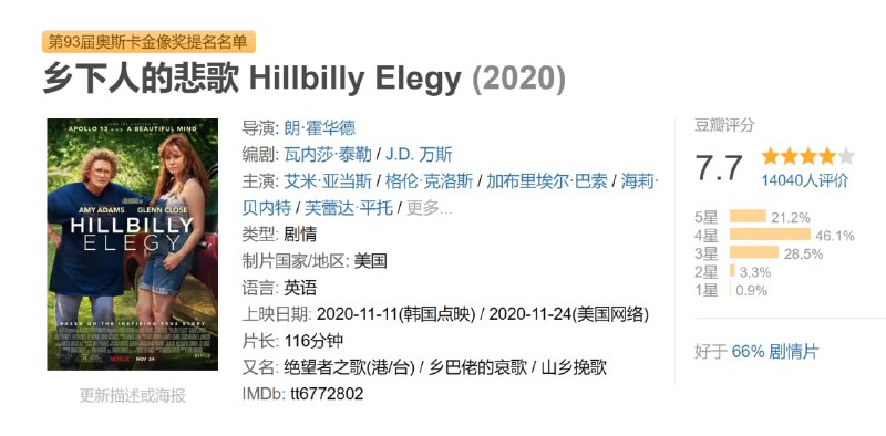 乡下人的悲歌 Hillbilly Elegy (2020)
