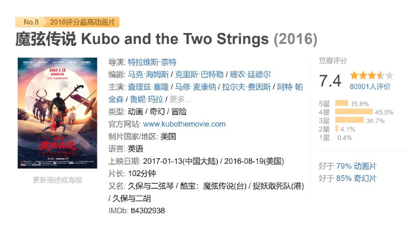 魔弦传说 Kubo and the Two Strings (2016)