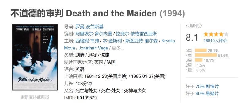 不道德的审判 Death and the Maiden (1994)