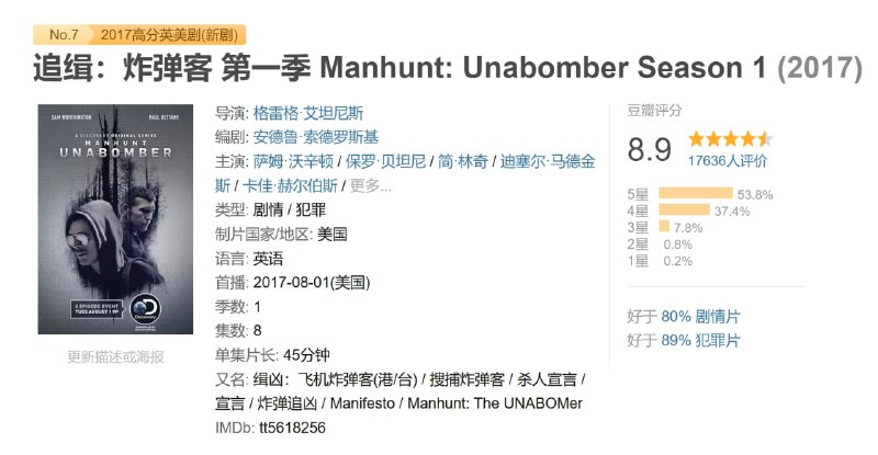 追缉：炸弹客 第一季 Manhunt: Unabomber Season 1 (2017)
