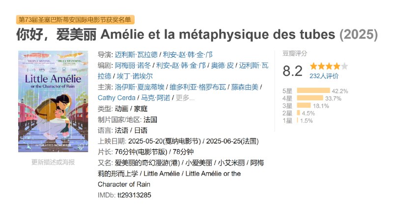 你好，爱美丽 Amélie et la métaphysique des tubes (2025)