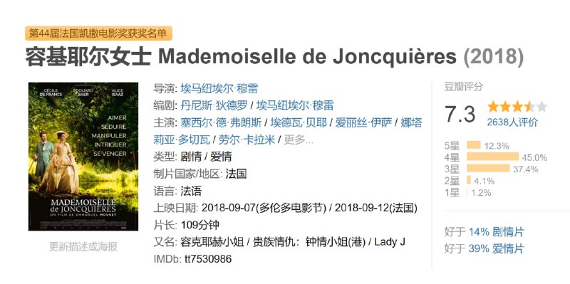 容基耶尔女士 Mademoiselle de Joncquières (2018)