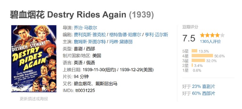 碧血烟花 Destry Rides Again (1939)