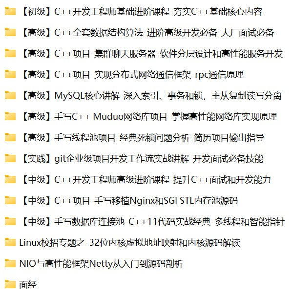 施磊-C++合集打包-C++开发工程师课程合集(初级+中级+高级)