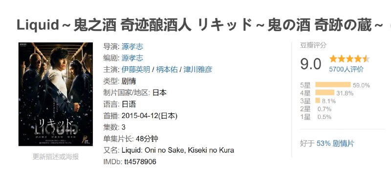 Liquid～鬼之酒 奇迹酿酒人 リキッド～鬼の酒 奇跡の蔵～ (2015)
