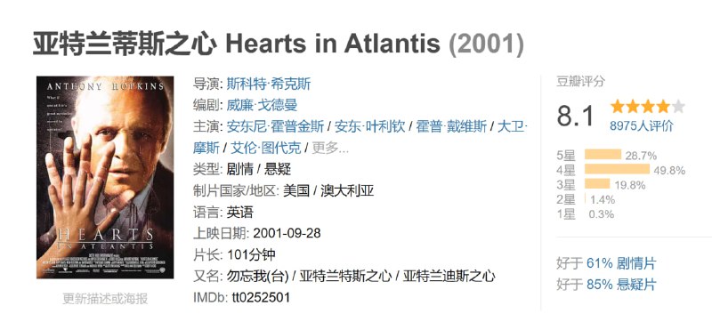 亚特兰蒂斯之心 Hearts in Atlantis (2001)