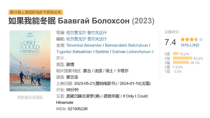 如果我能冬眠 Баавгай Болохсон (2023)