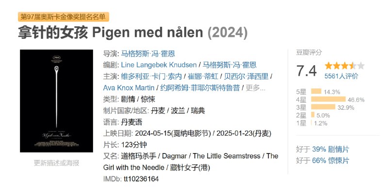 拿针的女孩 Pigen med nålen (2024)