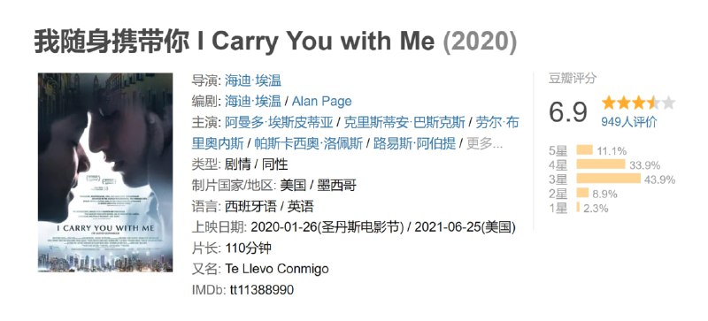 我随身携带你 I Carry You with Me (2020)