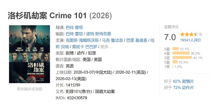 洛杉矶劫案 Crime 101 (2026)