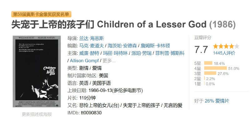 失宠于上帝的孩子们 Children of a Lesser God (1986)