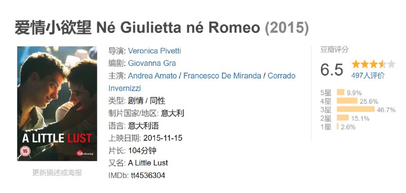 爱情小欲望 Né Giulietta né Romeo (2015)