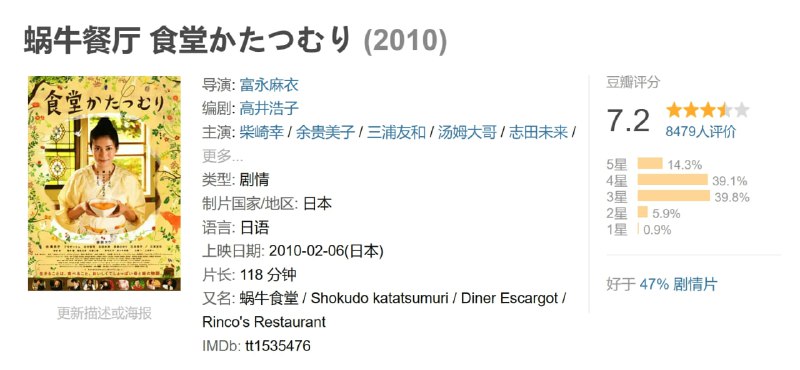 蜗牛餐厅 食堂かたつむり (2010)