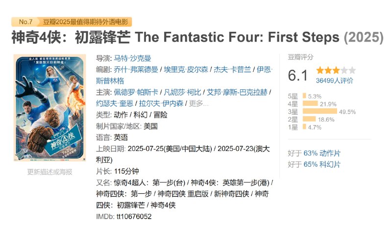 神奇4侠初露锋芒 The Fantastic Four: First Steps (2025)