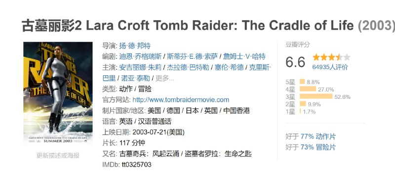 古墓丽影2 Lara Croft Tomb Raider: The Cradle of Life (2003)