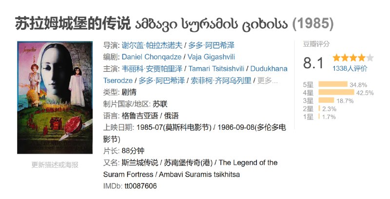 苏拉姆城堡的传说 ამბავი სურამის ციხისა (1985)