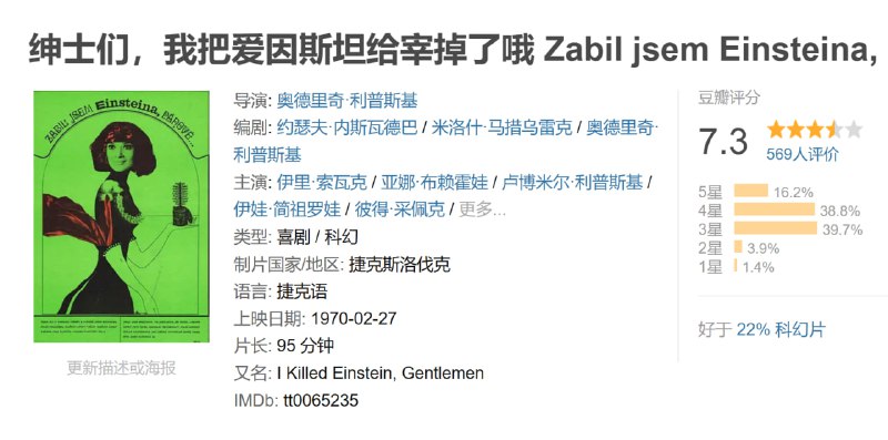 绅士们，我把爱因斯坦给宰掉了哦 Zabil jsem Einsteina, panove (1970)