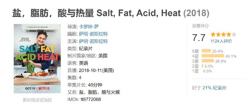 盐，脂肪，酸与热量 Salt, Fat, Acid, Heat (2018)