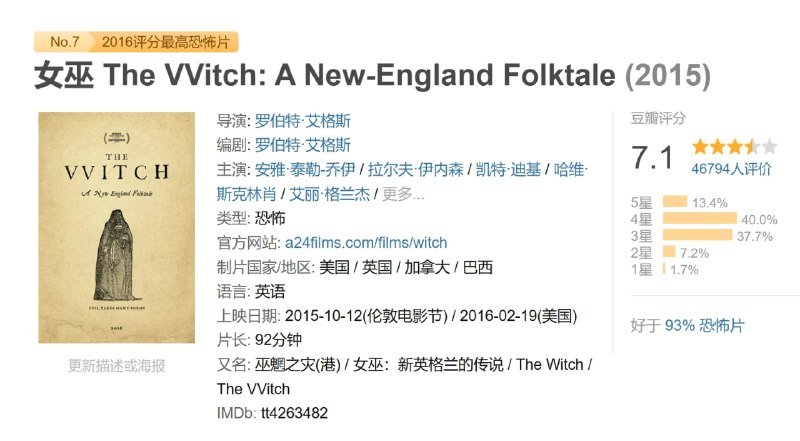 女巫 The VVitch: A New-England Folktale (2015)