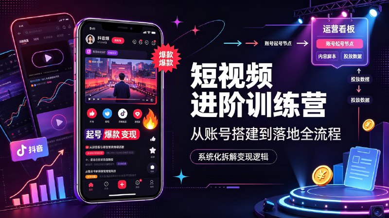 抖音短视频进阶训练营，完整覆盖从账号起号到爆款落地全流程，系统化拆解短视频变现核心逻辑